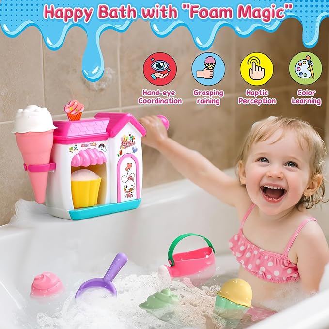 Bath Toys for Kids Ages 4-8 3-5 Toddler Bath Toys Bathtub Ice Cream Foam Maker - Image 7