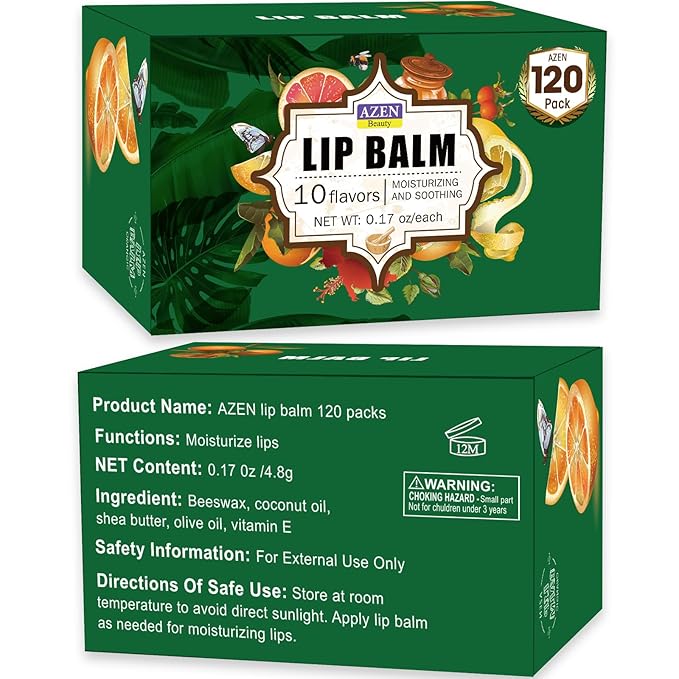 AZEN 120 Pack Lip Balm, Natural Lip Balm Bulk, Lip Care Product, Moisturizing - Image 8
