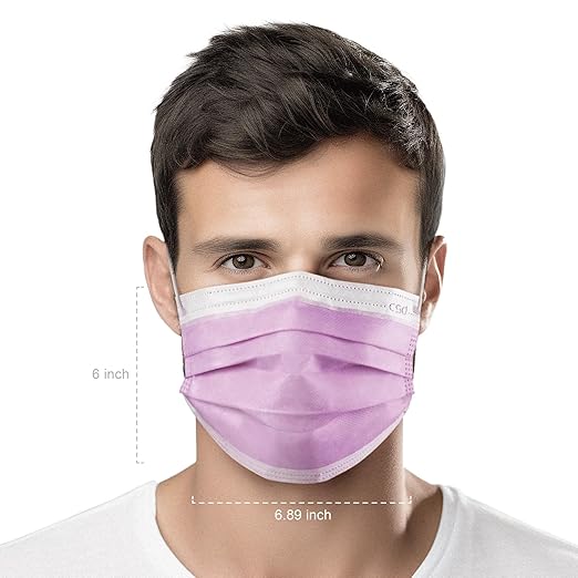 CSD Colo 30 Pcs Purple Disposable Face Masks, 3 Ply Adult Mask - Image 8