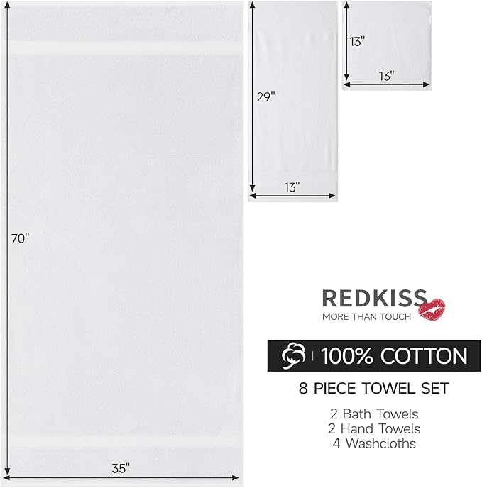 REDKISS Towels 8 Piece Luxury Bath Towel Set, 2 Bath Sheets, 2 Hand Towels - Image 3