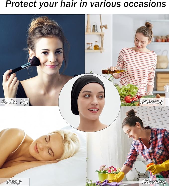 Sleep Cap Bonnet for Sleeping Black Women, Adjustable Cooling Ice Silk Lined - Image 9