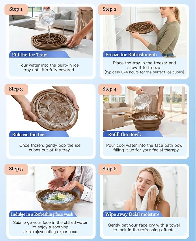 Ice Face Bowl with Built-in Ice Tray, Collapsible Silicone Facial Ice Bath Bowl - Image 6