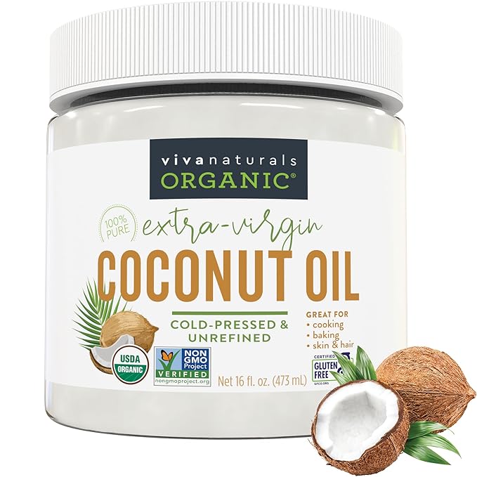Viva Naturals Organic Coconut Oil, 16 fl oz – Unrefined, Cold-Pressed Extra by VivaNaturals