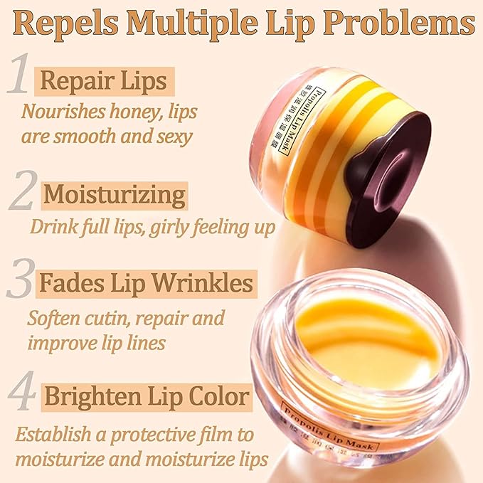 2 Pack Bee Lip Balm Honey Pot, Honey & Strawberry Lip Mask Propolis Lip Mask - Image 6