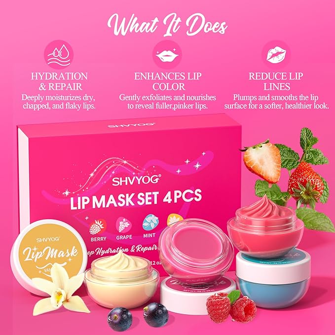 4 Pack Lip Mask Set, Hydrating Lip Mask Overnight - Image 3