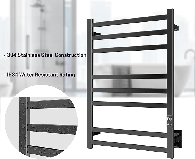 8-Bar Electric Heated Towel Warmer, Fast Heating - Image 4