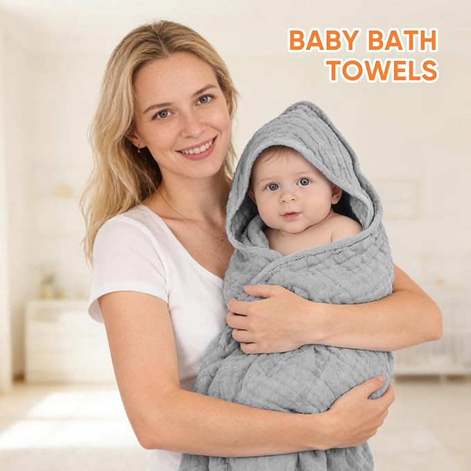 MIGIOL Muslin Hooded Baby Towels 100% Cotton ，Super Soft Muslin Baby Bath Towel - Image 6