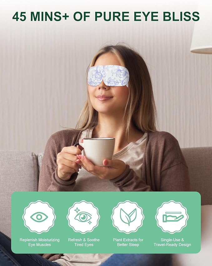 Heated Eye Mask Disposable 24 Pack, 46+ Min Self Heating Steam Eye Mask - Image 2