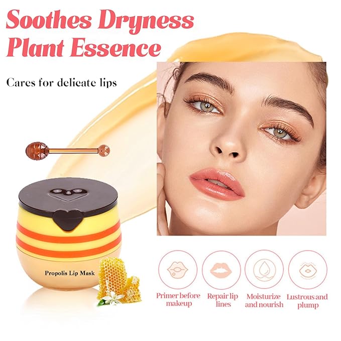 4PCS Bee Lip Balm Honey Pot, Vitamin E & Moisturizing Propolis Sleeping Lip Mask - Image 5