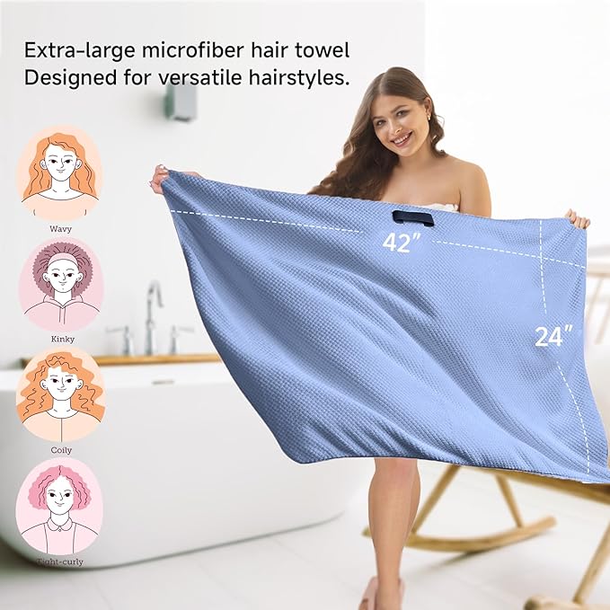 Large Microfiber Hair Towel Wrap & Satin Bonnet Set - Image 4