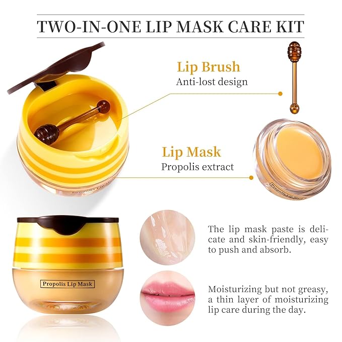 4 PCS Honey Lip Balm Pot, Honey & Strawberry & Watermelon & Apple Lime Lip Mask - Image 3