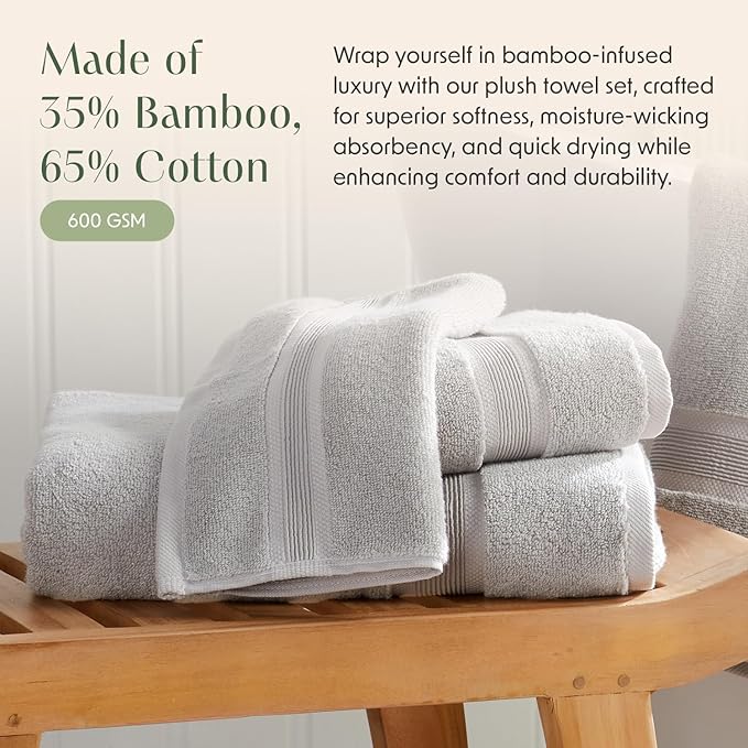 Springtree Home Luxury Bamboo Rayon Bath Towel Set 6 Piece Set | 35% Bamboo - Image 5