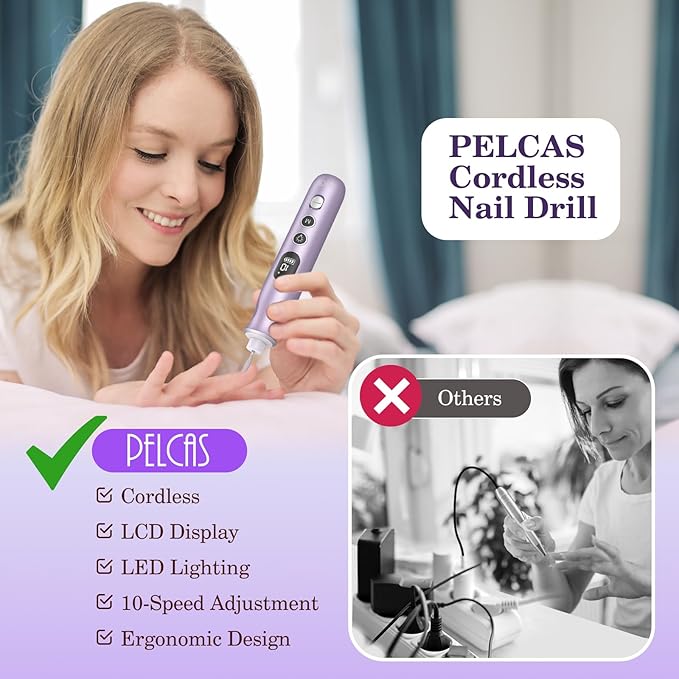 PELCAS Electric Nail Drills, 10 Speeds Cordless Nail File - Image 3