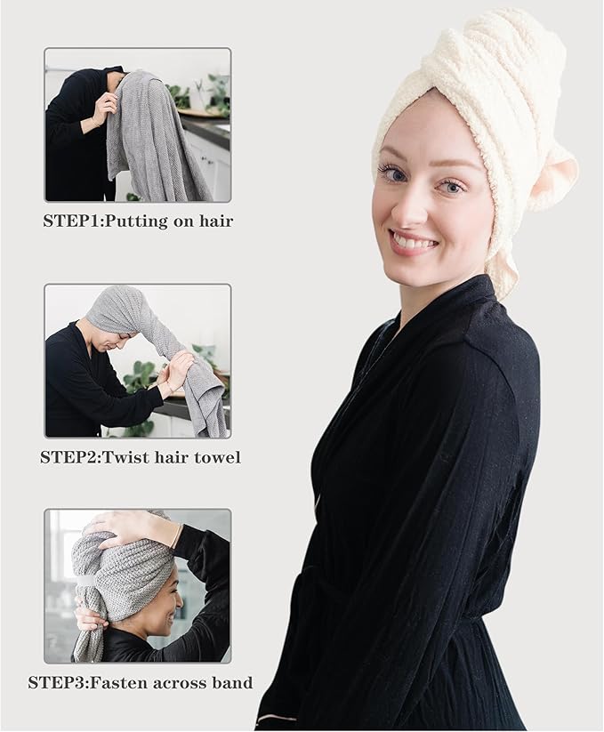 ROLSHOL 2-Pack Large Microfiber Hair Towel Wraps, Super Absorbent & Quick Dry - Image 4