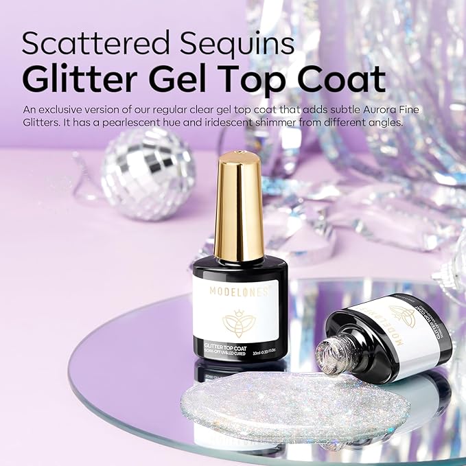 modelones Glitter Gel Nail Polish Top Coat, Rainbow Confetti Gel Top Coat - Image 8