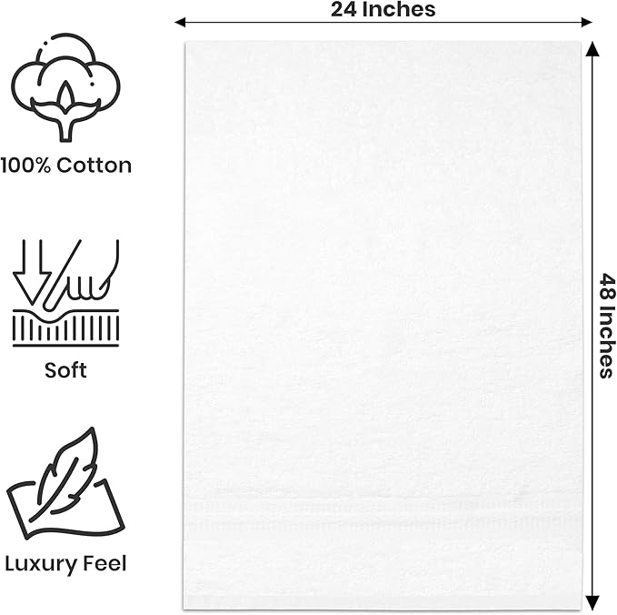 Medium Bath Towels Bulk Set of 12 – 100% Cotton Terry – 24" x 48" – Quick Dry - Image 2