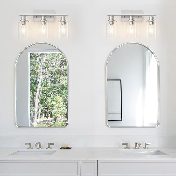 3 Light Bathroom Light Fixtures Brushed Nickel Vanity Light Over Mirror Modern - Image 4