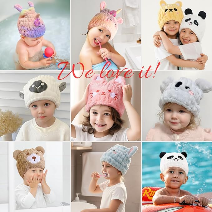 Microfiber Hair Towel Wrap for Kids, Koala Dry Hair Cap Suck Water, Absorbent - Image 5