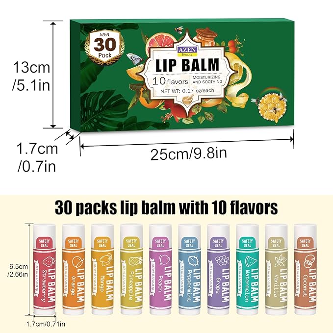 AZEN 30 Pack Lip Balm, Natural Lip Balm Bulk, Lip Care Product, Moisturizing - Image 8