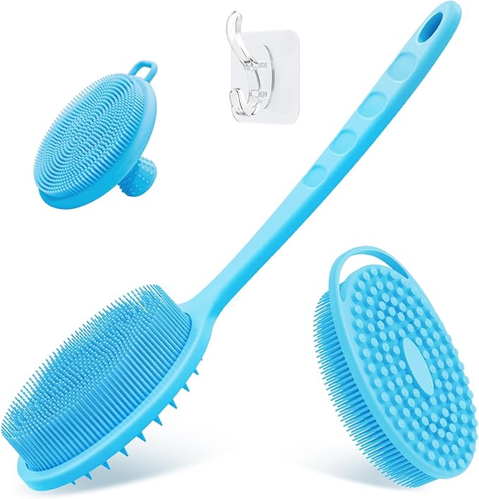 Silicone Back & Body & Face Scrubber Set 3PCS, Gentle Exfoliating Back & Body by GEENOA