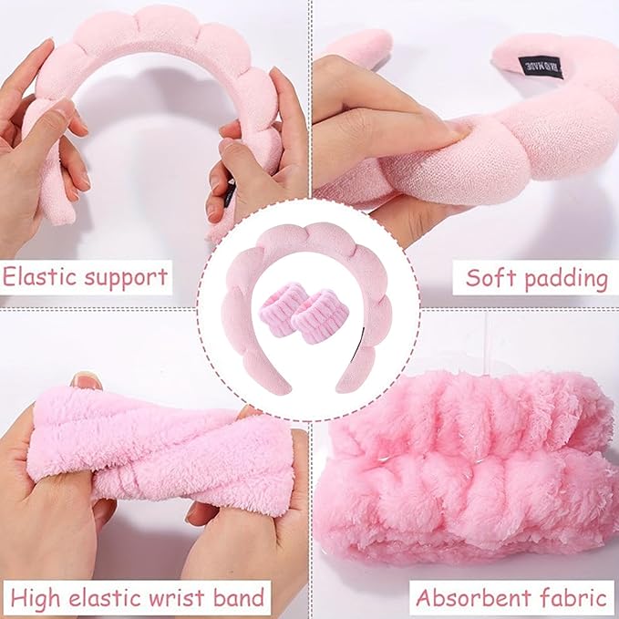 Spa Headband and Wristband Set for Women, Terry Cloth Sponge Headband for - Image 7