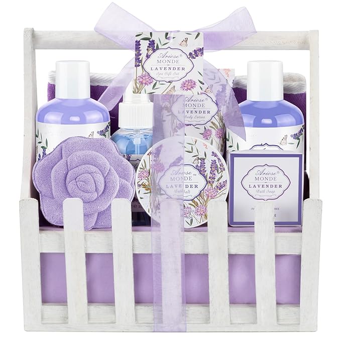 Gift Baskets for Women, Lavender Gift Sets for Women Self Care Spa Gift Basket by Ariosemonde