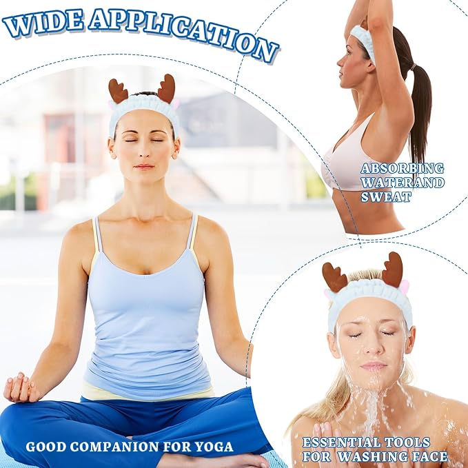 Jowmoy Cute blue antlers Headband Frog Eye Elastic to Wash Face - Image 5