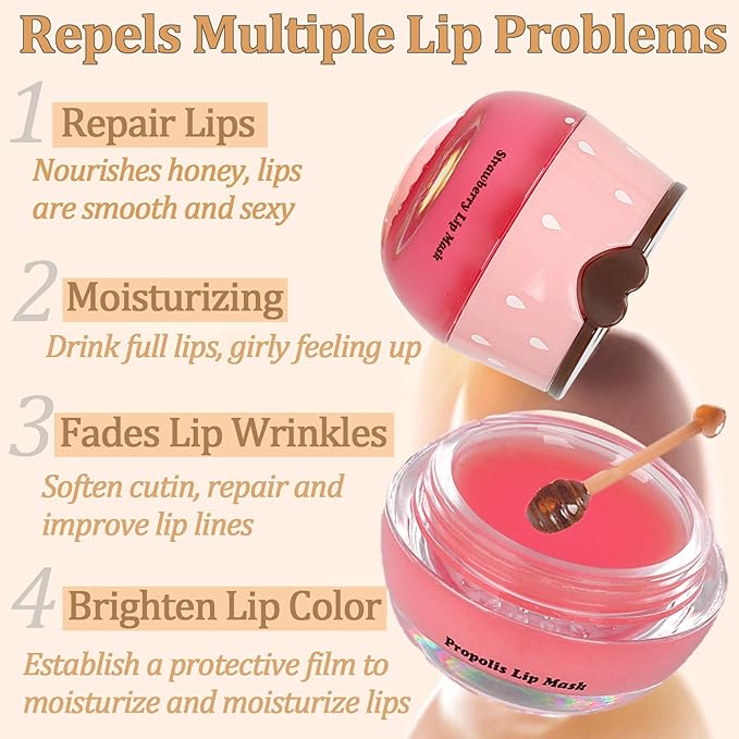 3 PCS Bee Lip Balm Lip Mask Honey Pot, Mothers Day Gifts, Honey & Strawberry & - Image 5