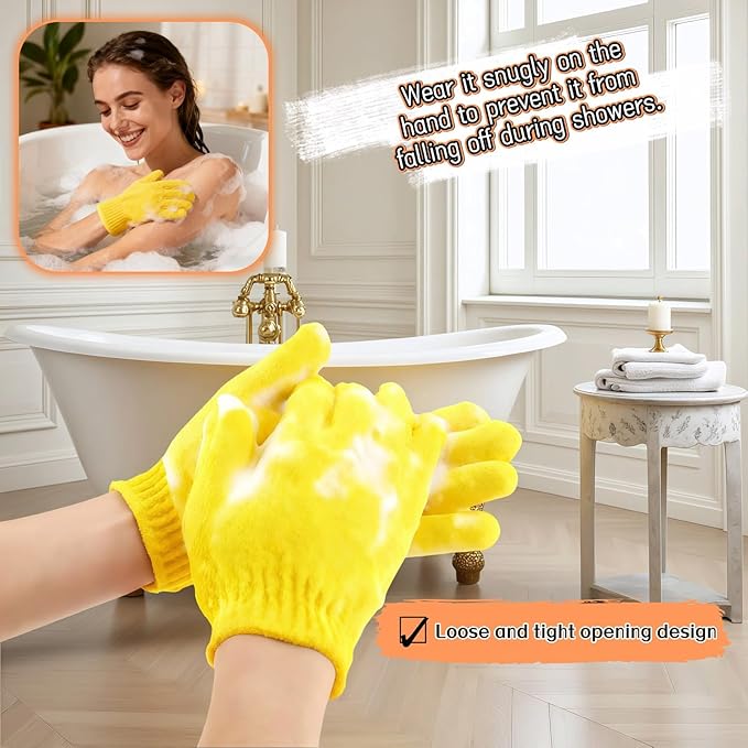 Exfoliating Shower Gloves, 2 Pairs Reinforced Nylon Bath Scrubbing Mitts - Image 9