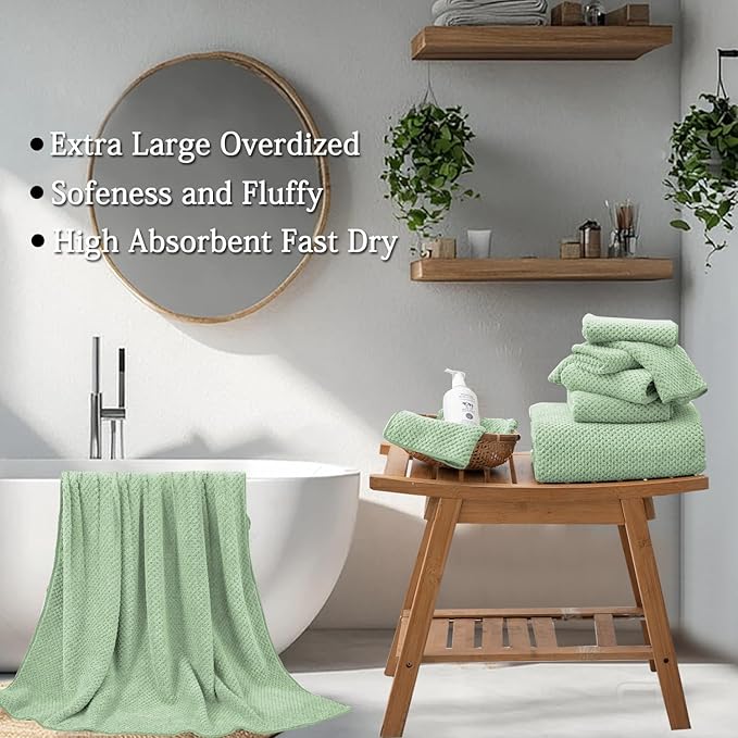 8-Piece Green Bath Towels Set, 2 Oversized Large Bath Towels Sheet, 2 Hand - Image 4