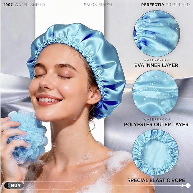 Smilco 2 Pack Shower Caps for Women, Reusable Waterproof Double Layer Bath Cap - Image 2