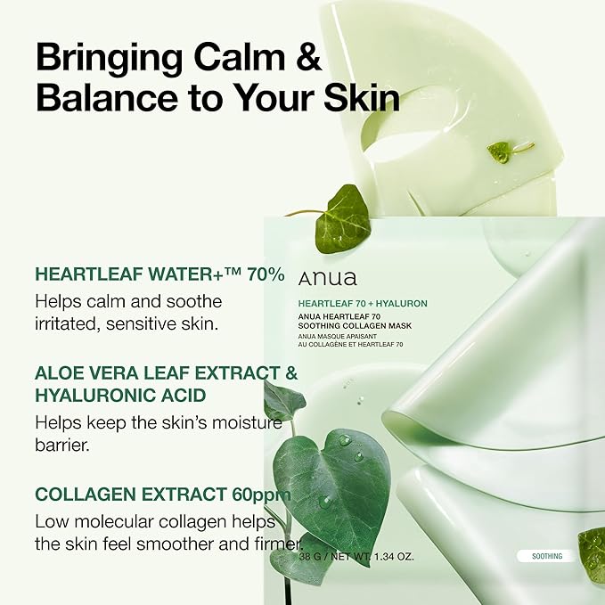 Anua Heartleaf 70 Soothing Collagen Mask, Overnight Face Mask - Image 3