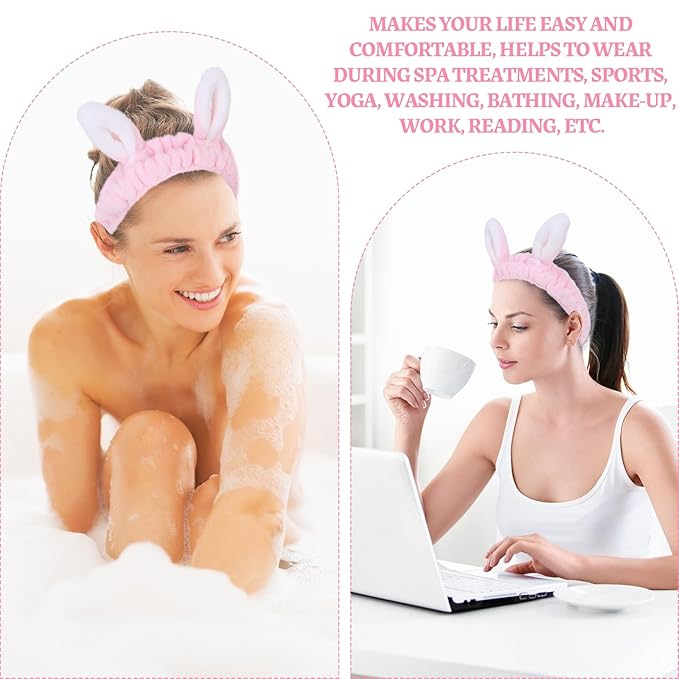 Cute pink Rabbit Ears Headband Frog Eye Elastic to Wash Face - Image 7