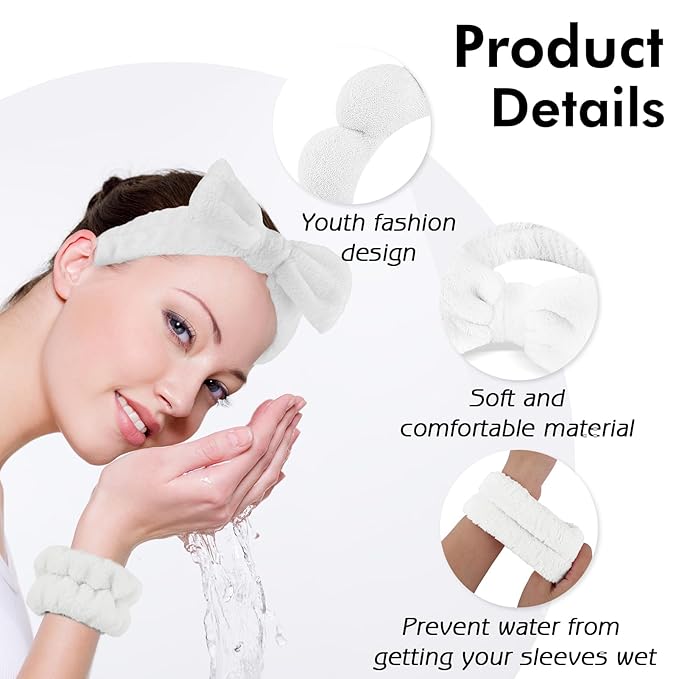 Zkptops 6Pcs Spa Headband for Washing Face Wristbands Set Women Bubble Makeup - Image 3