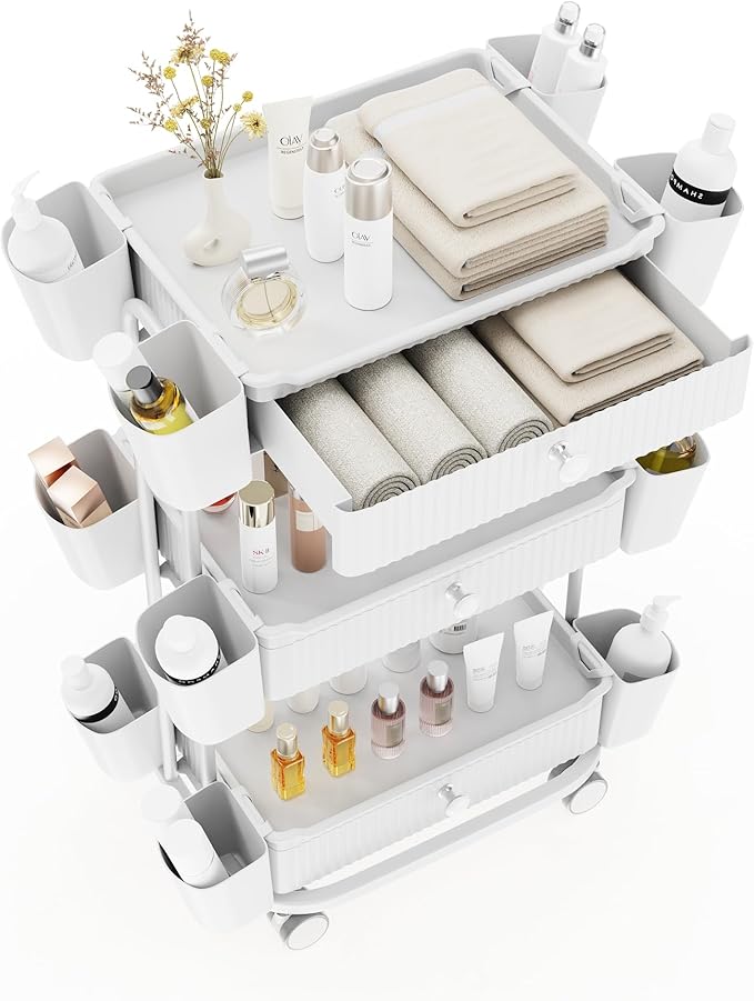 3 Tier Drawer Beauty Cart with 12 Movable Storage Organizer, Thickened ABS & - Image 9