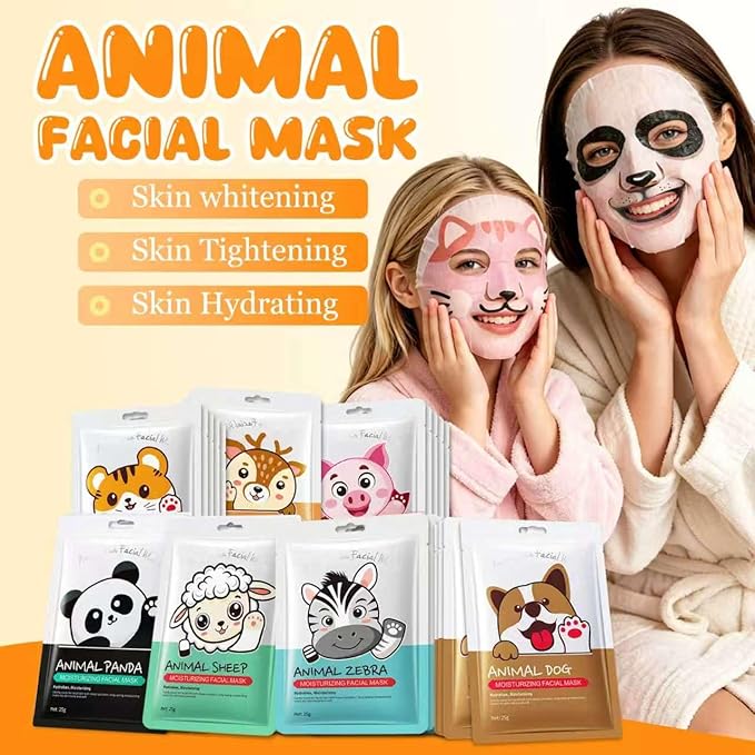 7 Packs Cute Animal Character Design Facial Masks, Deep Hyrating Spa Masks - Image 3
