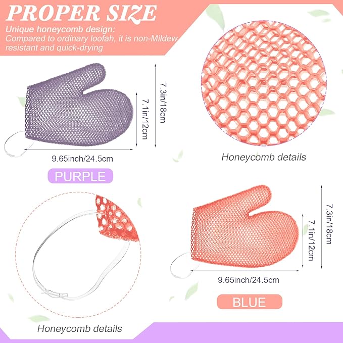 Karenhi 2 Pcs Honeycomb Exfoliating Glove Bath Mitt Body Spa Scrubber, - Image 2