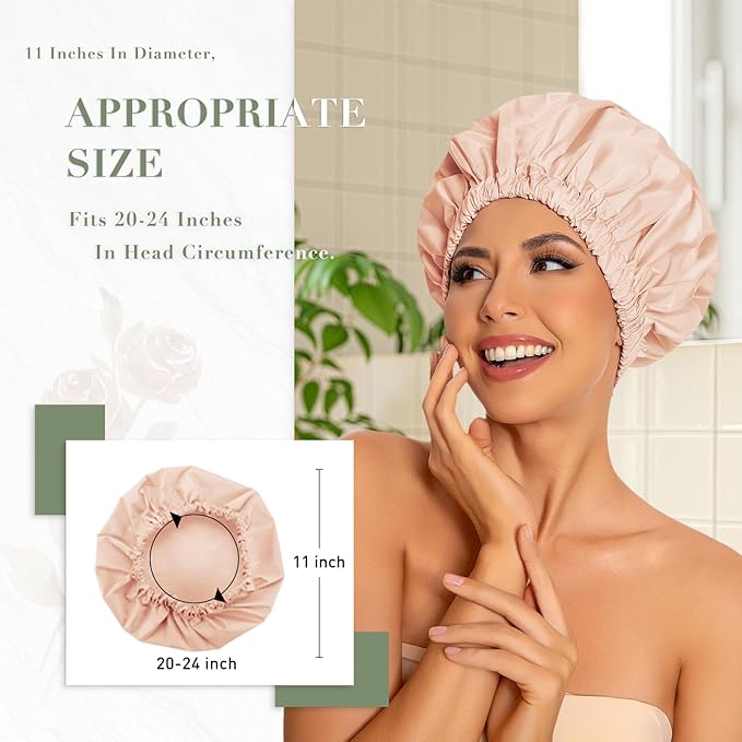 Reusable Shower Cap for Women, Large Waterproof Shower Bonnet Washable Elastic - Image 3