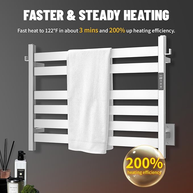 K&KALONZO Towel Warmer for Bathroom, Wall-Mounted 6-Bar Heated Towel Rack - Image 2