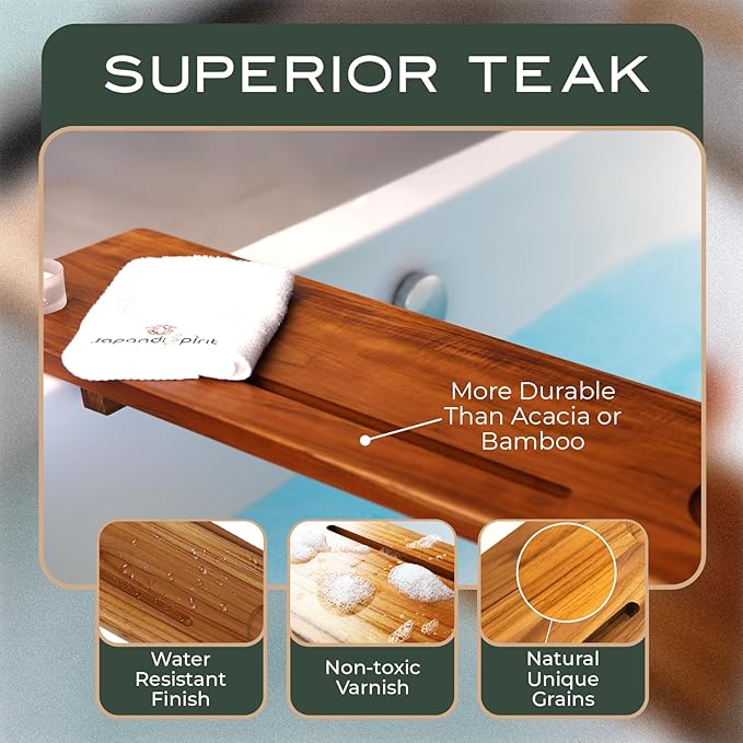 Teak Bathtub Tray for Tub 35” | Bath Tub Tray Wood for Large & Freestanding Tubs - Image 5