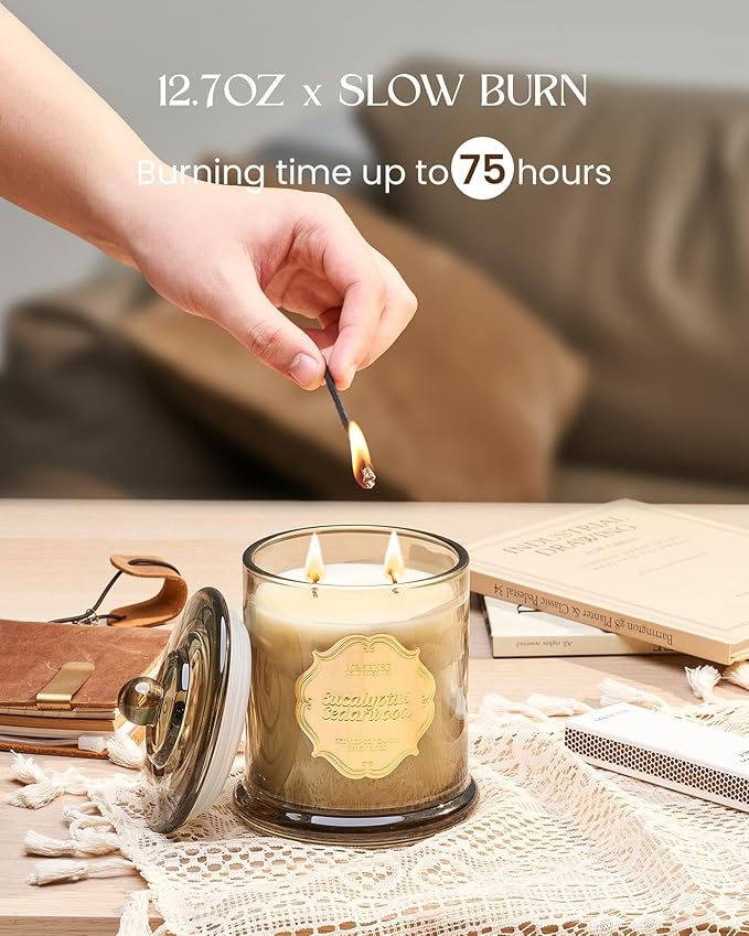 M&SENSE Eucalyptus Cedarwood Soy Candles, 2 Wick 12.7oz Large Jar Candle 75H - Image 7