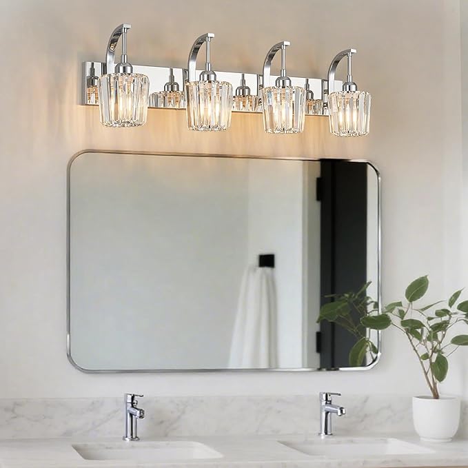 Modern Bathroom Vanity Light, 4-Light Chrome Wall Sconce - Image 6