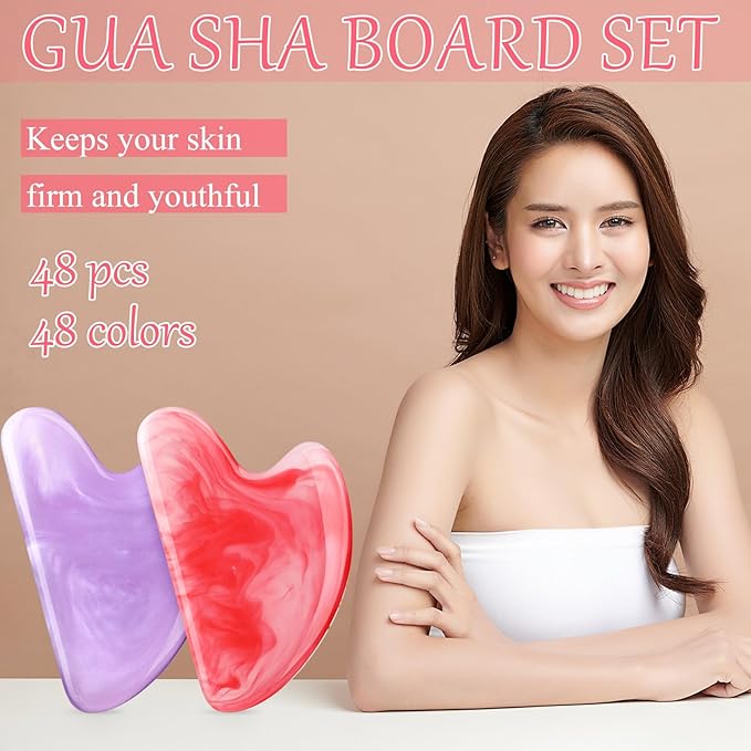 Sherr 48 Pcs Gua Sha Facial Tool Resin Gua Sha Massage Tool Heart Shaped Facial - Image 7
