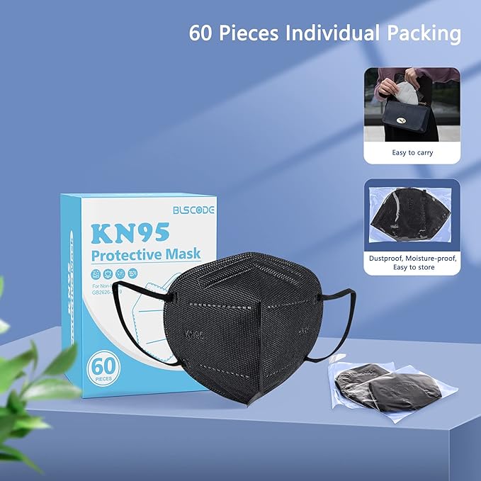 BLScode KN95 Face Mask 60 Pack, Individually Wrapped 5-Layer face Masks - Image 8