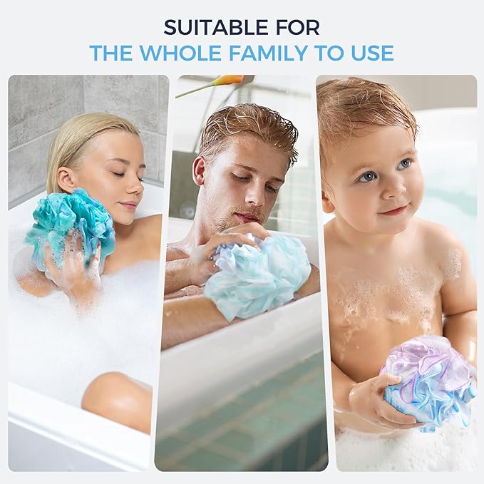 DadyMart Shower Loofah Sponge Pouf – XL Exfoliating Bath Puff Body Scrubber - Image 6