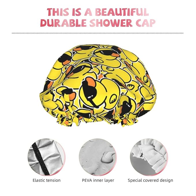 Cute Ducks Shower Cap For Women Reusable Waterproof Double Layers Bath Cap Hair - Image 4