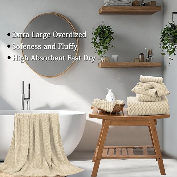 8-Piece Beige Bath Towels Set, 2 Oversized Large Bath Towels Sheet, 2 Hand - Image 4