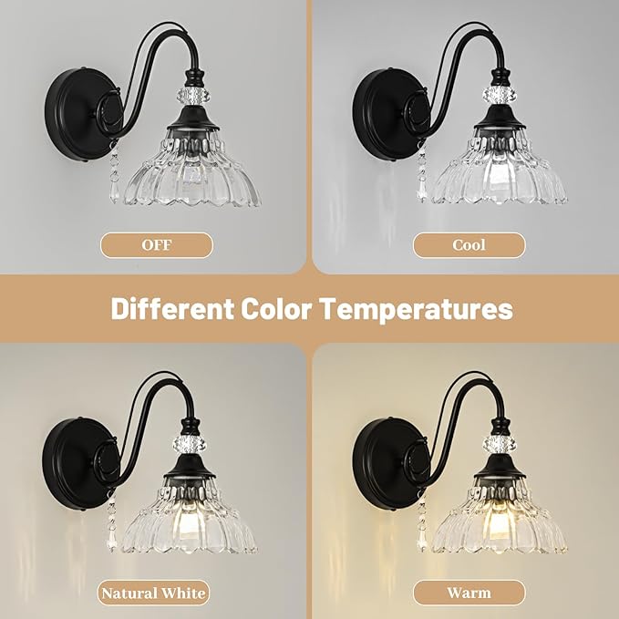 1 Piece Black Wall Sconce, 1-Light Black Farmhouse Wall Sconce - Image 8