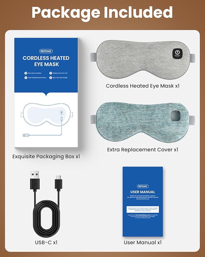 Cordless Heated Eye Mask with 1500mAh Large Battery, 4 Heat Levels & 100% - Image 9