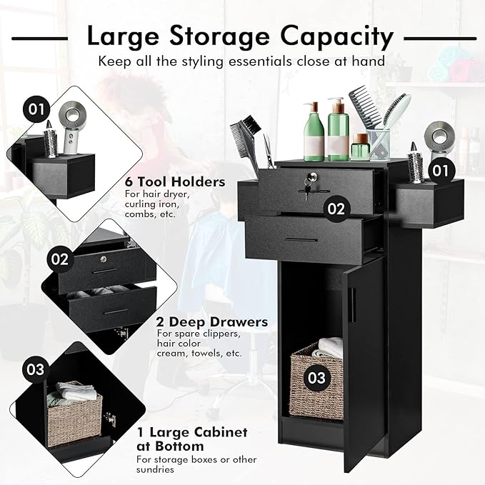 Giantex Salon Storage Cabinet, Locking Hair Styling Storage Organizer - Image 5